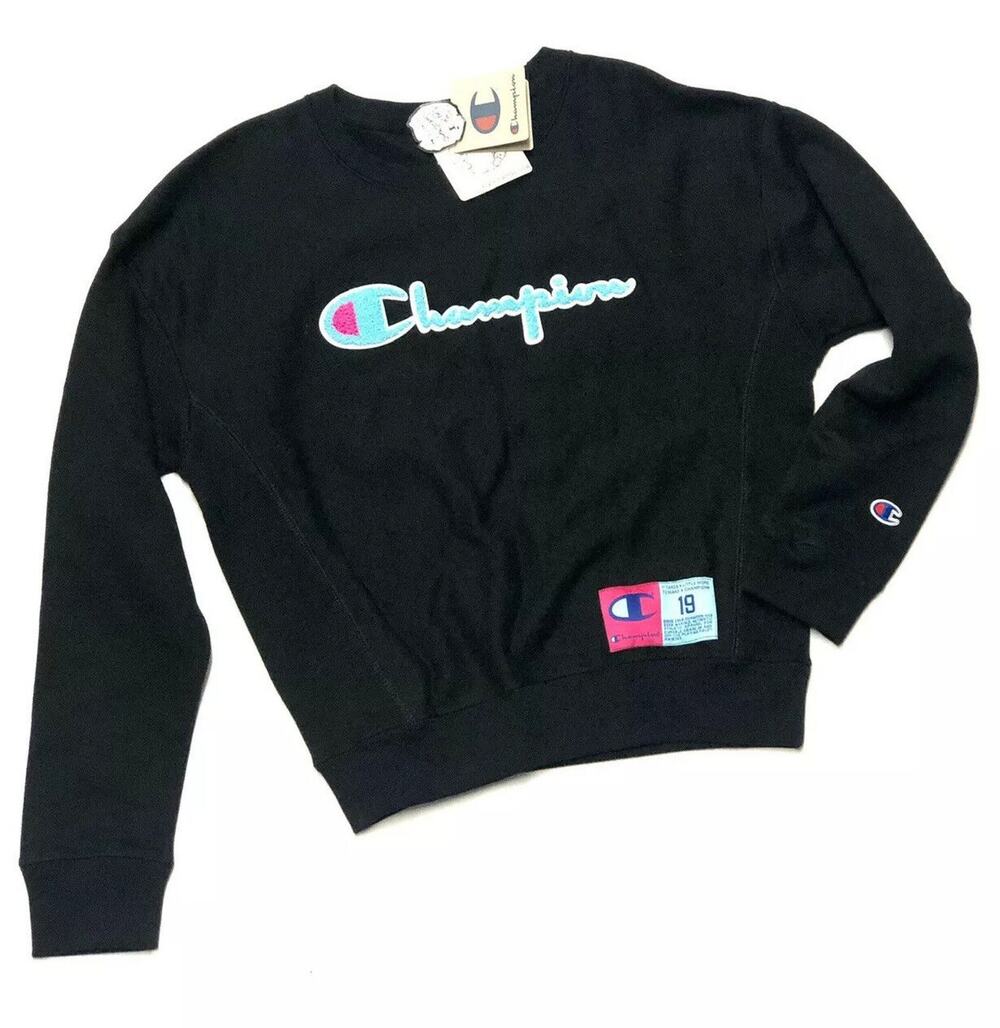 Champion Womens Reverse Weave Sweatshirt Crewneck size S Neon Black Pink PO NWT